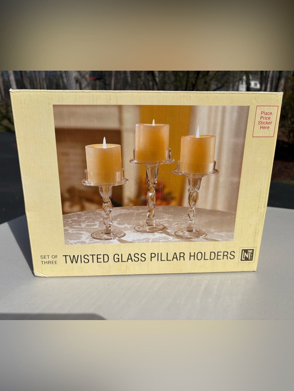 Twisted Glass Pillar Holders with Cream Candles - Set of 3